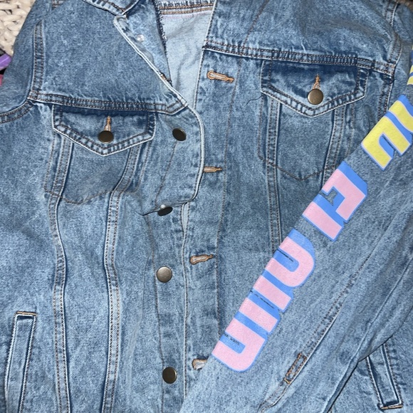 70s Upcycled Pink Floyd Lightwash Denim Jean Oversized Jacket Mens Womans Unisex - Picture 5 of 13